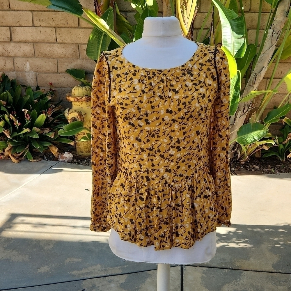 ANTHROPOLOGIE Maeve Yellow Cheyenne Peplum Boho Blouse extra small